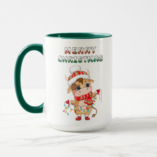 Schattigee kerst Koe in winterkledij Mok (Links)