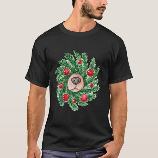 Schattigee Kerst mannen vrouwen hondenneus krans g T-shirt (Voorkant)