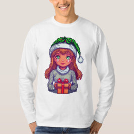 Schattigee kerst meisje pixel art t-shirt