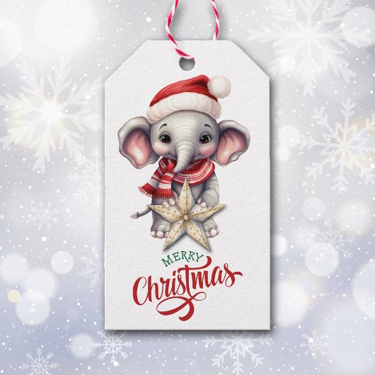 Schattigee Kerst Olifant Gold Star Cadeaulabel