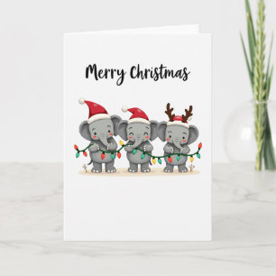 Schattigee kerst olifanten met lichten en kerstmut kaart