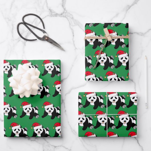 Schattigee kerst Panda Kinder Inpakpapier Vel (Voorkant)