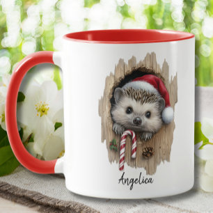 Schattigee Kerst Peeking Hedgehog Santa Hat Custom Mok
