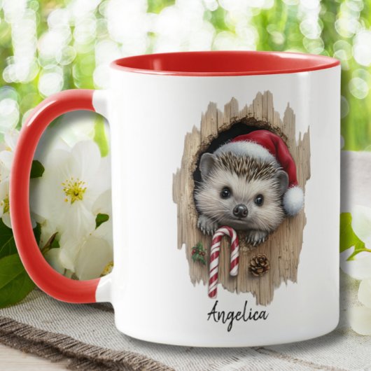 Schattigee Kerst Peeking Hedgehog Santa Hat Custom Mok