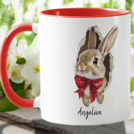 Schattigee Kerst Peeking Konijn Custom Mok