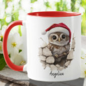 Schattigee kerst Peeking Uil met Santa Hat Custom Mok