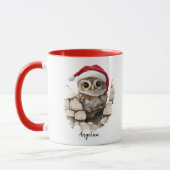 Schattigee kerst Peeking Uil met Santa Hat Custom Mok (Links)