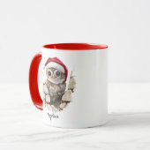Schattigee kerst Peeking Uil met Santa Hat Custom Mok (Voorkant links)