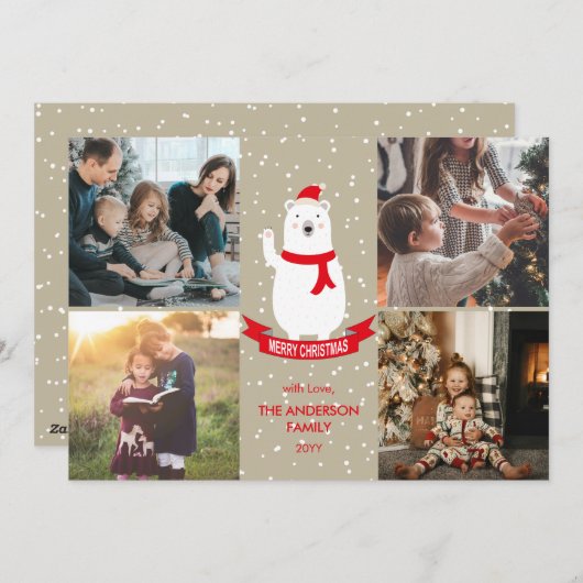 Schattigee Kerst Polar Beer Vrolijk Kerstfeest 4 F Feestdagenkaart (Voorkant / Achterkant)