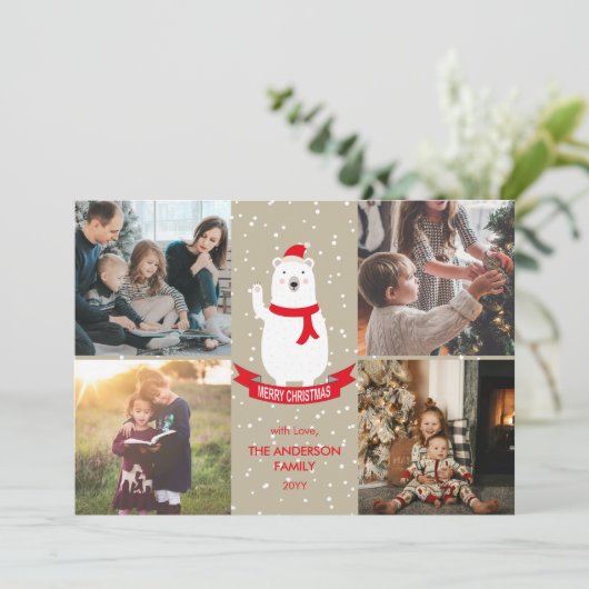 Schattigee Kerst Polar Beer Vrolijk Kerstfeest 4 F Feestdagenkaart (Staand voorkant)