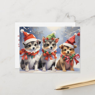 Schattigee Kerst Puppies met Santa Hats Briefkaart