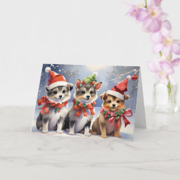 Schattigee Kerst Puppies met Santa Hats Kaart