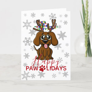 Schattigee Kerst Puppy Hondenrendier w Tree Lights Feestdagen Kaart