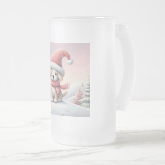 Schattigee kerst puppy in santa hoed matglas bierpul (Voorkant rechts)