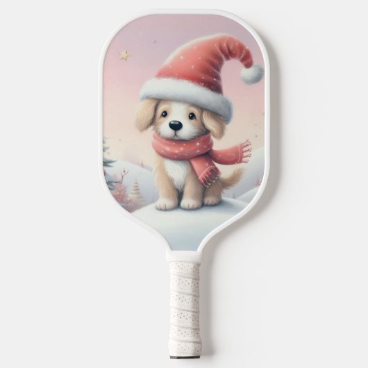Schattigee kerst puppy in santa hoed pickleball paddle (Voorkant)