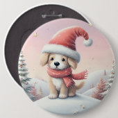 Schattigee kerst puppy in santa hoed ronde button 6,0 cm (Voorkant /achterkant)