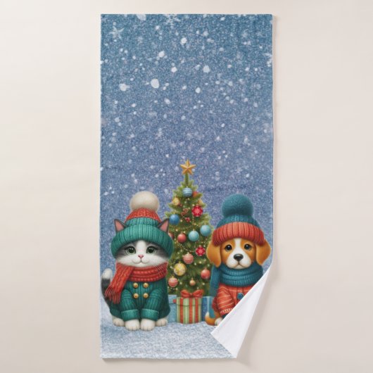 Schattigee kerst puppy & kitten badhanddoek (Badhanddoek)