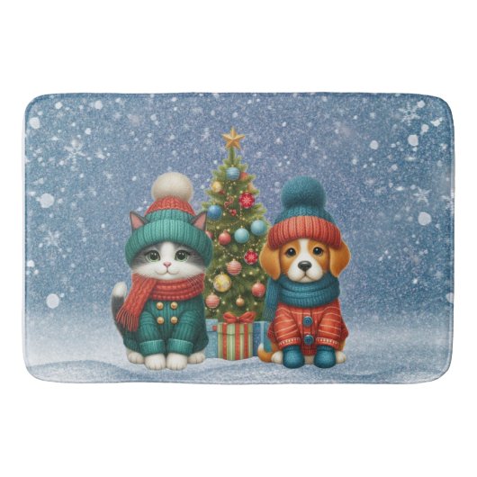 Schattigee kerst puppy & kitten badmat (Voorkant)