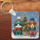 Schattigee kerst puppy & kitten sleutelhanger (Voorkant)