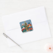 Schattigee kerst puppy & kitten vierkante sticker (Envelop)