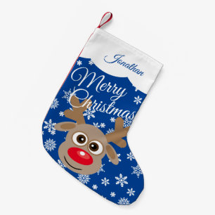 Schattigee kerst rendier blauw wit script naam kleine kerstsok