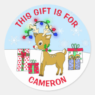 Schattigee kerst rendier gepersonaliseerde cadeau  ronde sticker