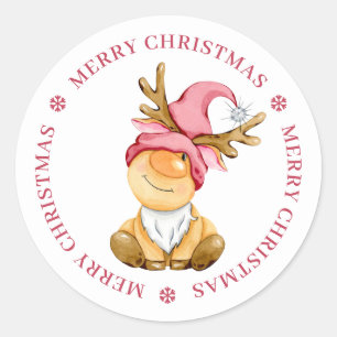 Schattigee kerst rendier gnoom gepersonaliseerd ronde sticker