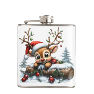 Schattigee kerst rendier Kaart met Ornamenten Heupfles