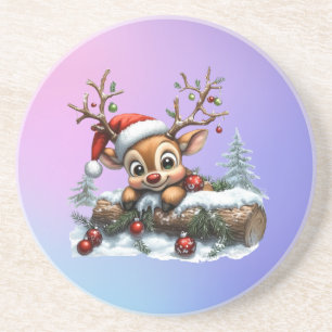 Schattigee kerst rendier Kaart met Ornamenten Zandsteen Onderzetter