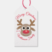 Schattigee kerst rendier rood script naam wit cadeaulabel (Voorkant)