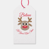 Schattigee kerst rendier rood script naam wit cadeaulabel (Achterkant)
