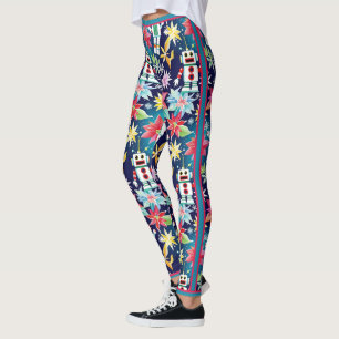 Schattigee Kerst Retro Robots Bloemen Leggings