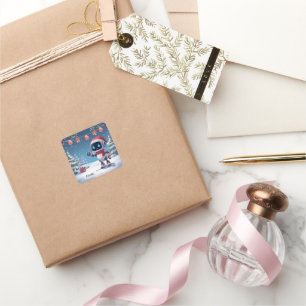 Schattigee kerst robot cadeau label stickers
