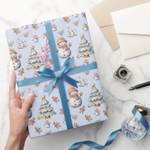 Schattigee kerst sneeuwman boom peperkoek patroon cadeaupapier