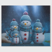 Schattigee kerst sneeuwman familie cadeaupapier (Vlak)