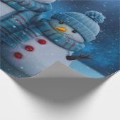 Schattigee kerst sneeuwman familie cadeaupapier (Hoek)