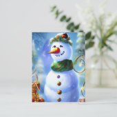 Schattigee kerst sneeuwman met Cadeaus Briefkaart (Staand voorkant)