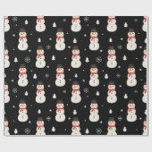 Schattigee Kerst Sneeuwman Zwart Cadeaupapier (Vlak)