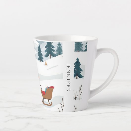 Schattigee kerst sneeuwpatroon monogrammed latte mok (Rechts)