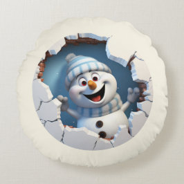 Schattigee kerst sneeuwpop door muur geïllustreerd rond kussen