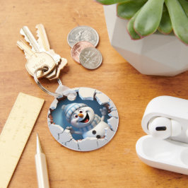 Schattigee kerst sneeuwpop door muur geïllustreerd sleutelhanger