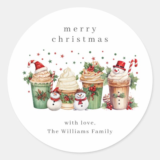 Schattigee kerst sneeuwpop Waterverf Ronde Sticker (Voorkant)