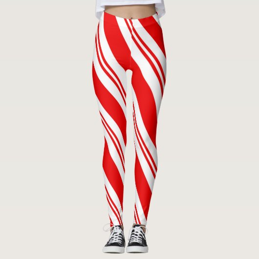 Schattigee kerst snoep riet rood gestript patroon leggings (Voorkant)