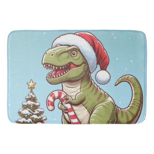 Schattigee kerst snoepriet dinosaurus badmat (Voorkant)