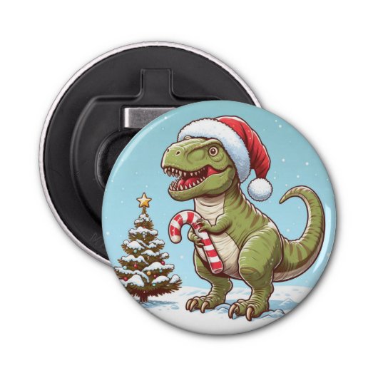 Schattigee kerst snoepriet dinosaurus button flesopener (Voorkant)