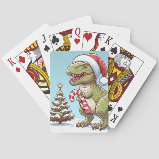 Schattigee kerst snoepriet dinosaurus pokerkaarten (Achterkant)