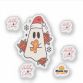 Schattigee kerst spook Mok | Vakantie Gingerbread Sticker (Voorkant)
