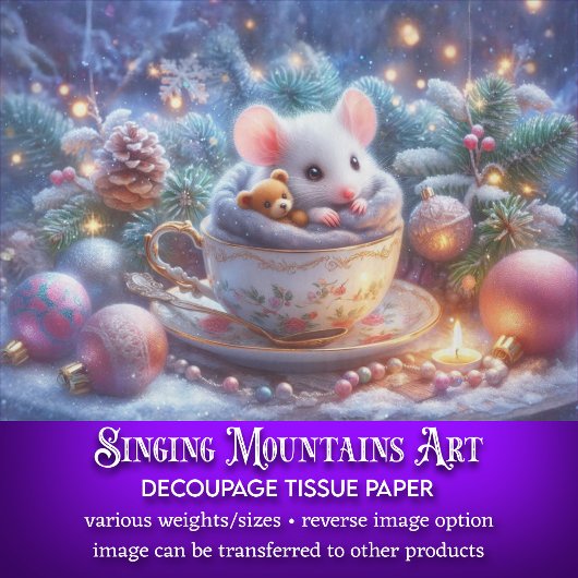 Schattigee Kerst Teacup Muis & Teddy Bear Decoupag Tissuepapier