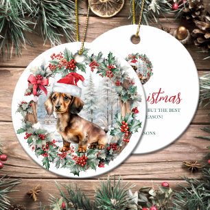 Schattigee kerst teckel hond puppy kerstmuts keramisch ornament