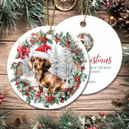 Schattigee kerst teckel hond puppy kerstmuts keramisch ornament